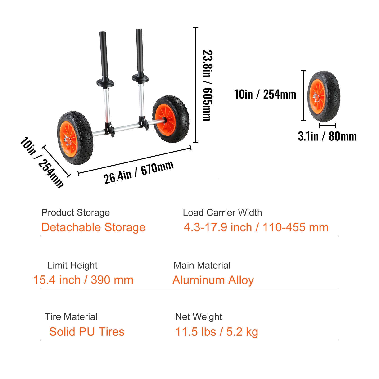 Heavy Duty Kayak Cart With Solid Tires And Foam Protection_voghion.com